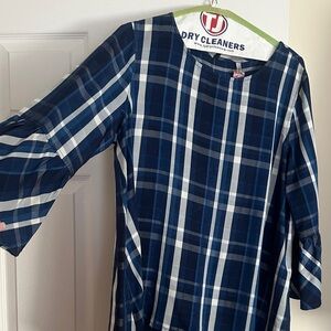 John Mark Navy and White Plaid Blouse